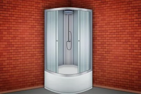 Shower cabine and Red brick wall bathroom Stock Illustration
