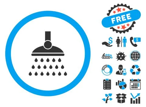 Shower Flat Vector Icon with Bonus Stock Illustration