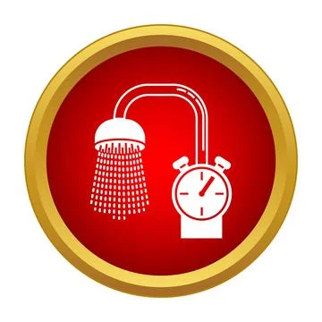 Shower head and stopwatch icon showing water saving Stock Illustration