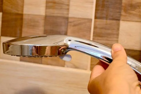 Shower head in a bathroom Stockfoto's