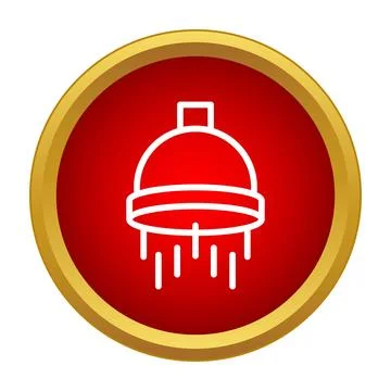 Shower head dispensing water in round red button icon Illustrazione stock
