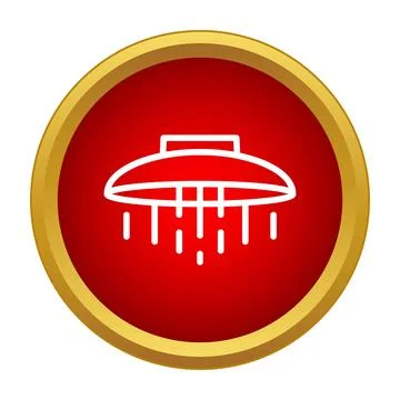Shower head icon dropping water on red button Stock Illustration
