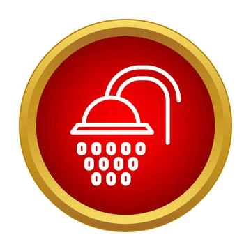 Shower head icon with falling water in red circle Stock Illustration