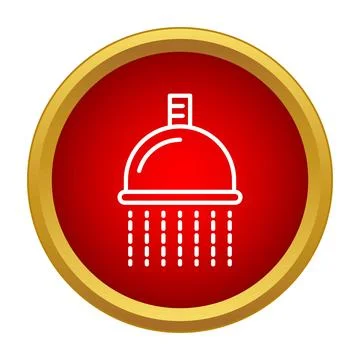 Shower head icon with falling water in red button Stock Illustration