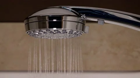 Shower Head Turning Off - close up slow motion Stock Footage 131476755