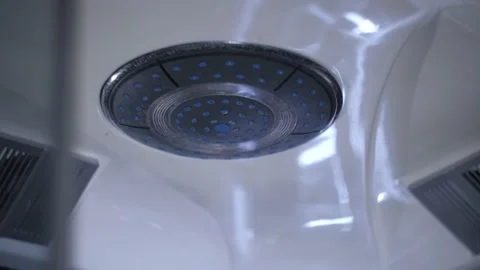 Shower head turning off.Water droplets falling in the shower cabin slow motion. Stock Footage 220833760