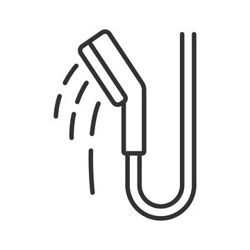 Shower head with water drops icon in line design. Bathroom, hygiene, water Stock Illustration