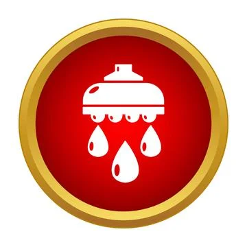 Shower icon featuring water drops on red background Stock Illustration