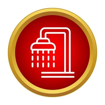 Shower icon inside red button outline style Illustrazione stock