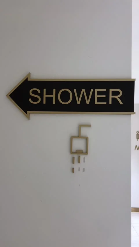 Shower pointer Arrow shower sign Shower head with water drops flowing icon Stock Footage 306268917
