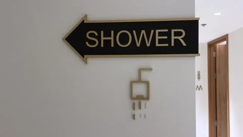 Shower pointer Arrow shower sign Shower head with water drops flowing icon Stock Footage 306276721