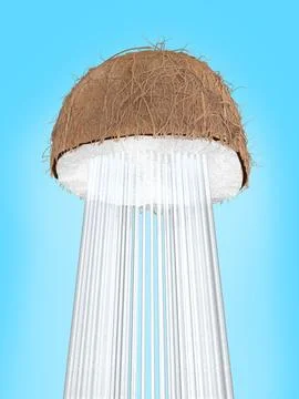 Shower is pouring from half a coconut Stock Illustration