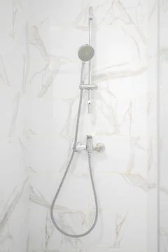 Shower rack system close-up in the bathroom Stockfoto's