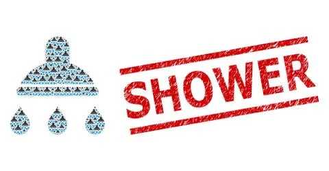 Shower Recursive Composition of Shower Items and Grunge Shower Stamp Stock Illustration