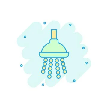 Shower sign icon in comic style. Bathroom water device vector cartoon illustr Stock Illustration