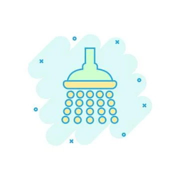 Shower sign icon in comic style. Bathroom water device vector cartoon illustr Illustrazione stock