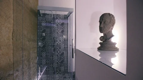 Shower with stone face sculpture Stock Footage 86171663