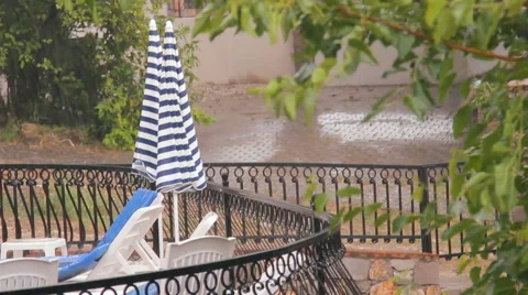 Shower, sun beds, umbrellas, trees Stock-Footage 40646960