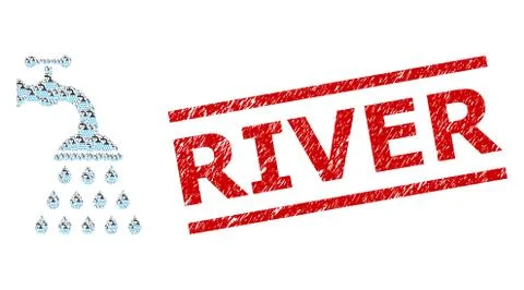 Shower Tap Recursion Composition of Shower Tap Items and Distress River Stamp 库存插图