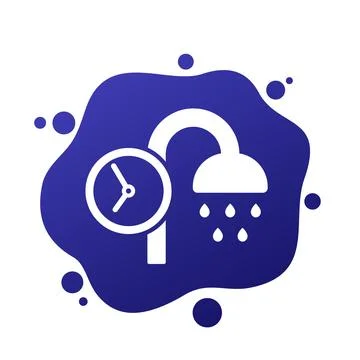 Shower time icon with a clock Stock Illustration