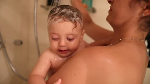 Showering Baby With Mom Bathing Baby Stock Video Pond5