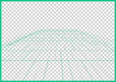 Showing 3D green wireframe grid plane converging toward vanishing point, Stock Illustration