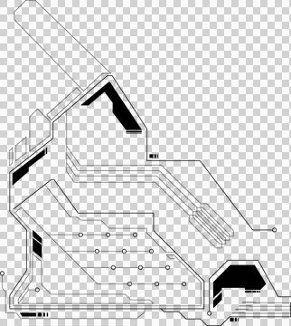 Showing abstract circuit pattern in flat style with round nodes, blocks on Illustrazione stock