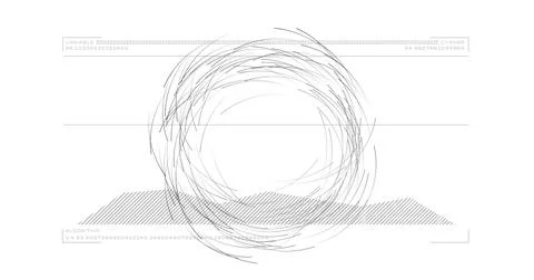 Showing abstract circular scribble centered on white canvas, including hatched Stock Illustration