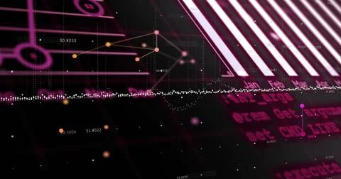 Showing abstract data visualization on dark dashboard, with dotted waveform and Stock Illustration