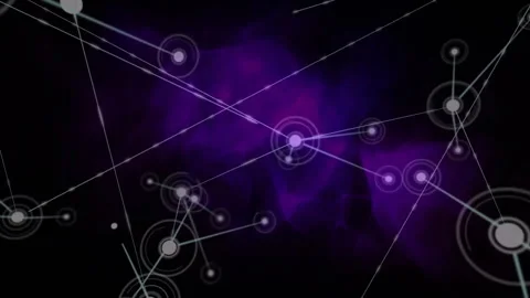 Showing abstract glowing nodes floating in interconnected rings with thin lines Stock Footage 308025361