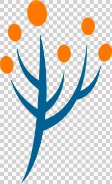 Showing abstract network with blue branching trunk and five orange nodes on Stock Illustration