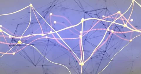 Showing abstract network centering on purple field, with nodes, wireframe, Stock Photos