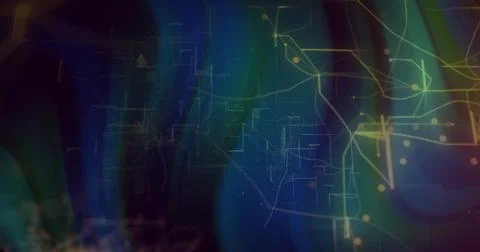 Showing abstract network in digital interface with glowing nodes, connecting イラスト素材