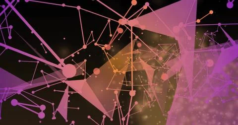 Showing abstract network in digital space, with nodes, lines, spheres, triangles Stock Illustration
