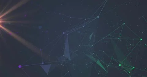 Showing abstract network on navy gradient, with nodes, thin lines, triangles and Illustrazione stock