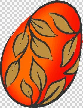 Showing abstract orange-red oval outlined with brown leaf vines, transparent Stock Illustration