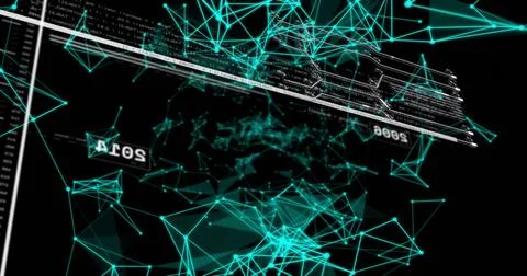 Showing abstract teal network mesh in virtual 3D space highlighting glowing Stock Illustration