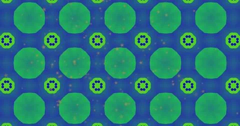 Showing abstract tiled pattern on blue purple backdrop, with green octagon discs Stock Photos