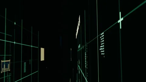 Showing AES-256 DECRYPT label rising percent with MASTER KEY in 3D grid, passing Stock Footage 340268174