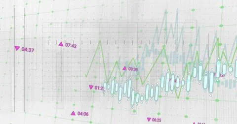 Showing analytics chart on dashboard grid, featuring green zigzag line, cyan Stock Photos