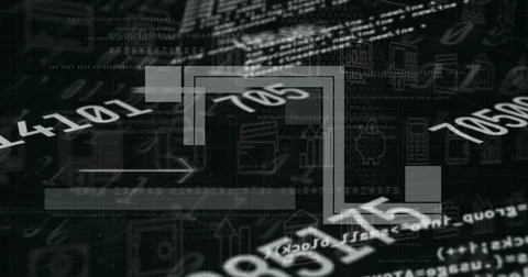 Showing angular flow line overlaying dashboard with binary digits, code Stock Photos