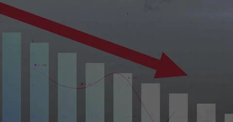 Showing bar chart, line graph, data points and down arrow on dashboard, with 스톡 일러스트