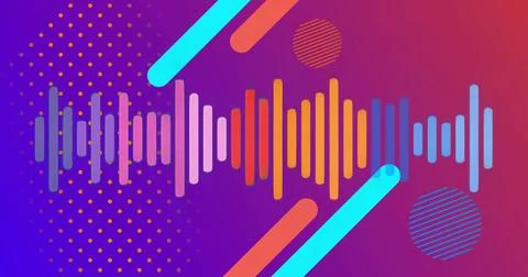 Showing bars shifting multicolor in abstract with orange dots, striped circle Stock Illustration