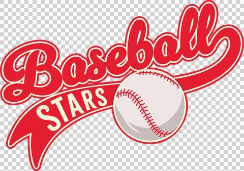 Showing baseball logo in vector on transparent background with red cursive text Ilustración de archivo