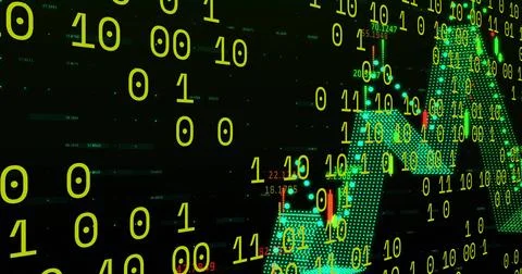 Showing binary and candlestick chart on finance dashboard, with green bars, red Stock Illustration