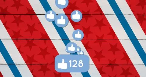 Showing blue thumbs-up cluster and rounded bubble 128 on painted plank with 스톡 일러스트