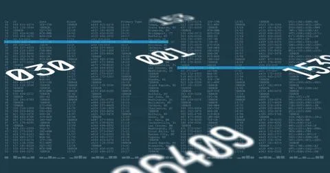 Showing bright blue arrow intersecting log columns on data dashboard, with DNA Stock Photos