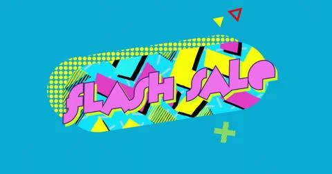 Showing capsule featuring magenta FLASH SALE text on turquoise with yellow Stock Illustration