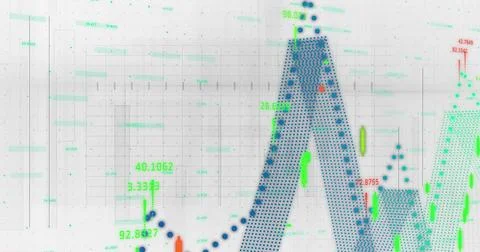 Showing Cartesian grid on screen, with dotted blue curve, numeric labels and Foto stock