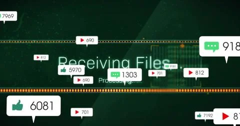 Showing center UI reading Receiving Files processing on green UI with bubbles Stock Illustration